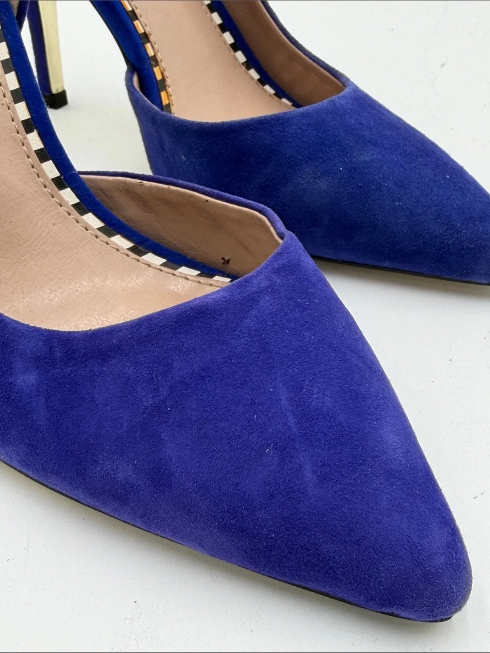 BETSEY JOHNSON sz6.5 Cosmo Cobalt Blue Suede D’Orsay Pointed Toe Stiletto Pumps